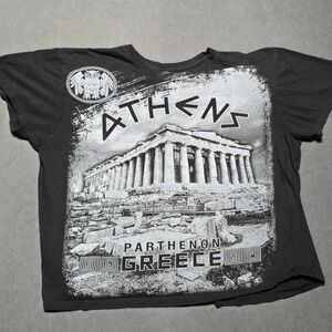 Athens Greece Parthenon Graphic Shirt Black Travel Souvenir 90s Tourist XL Short